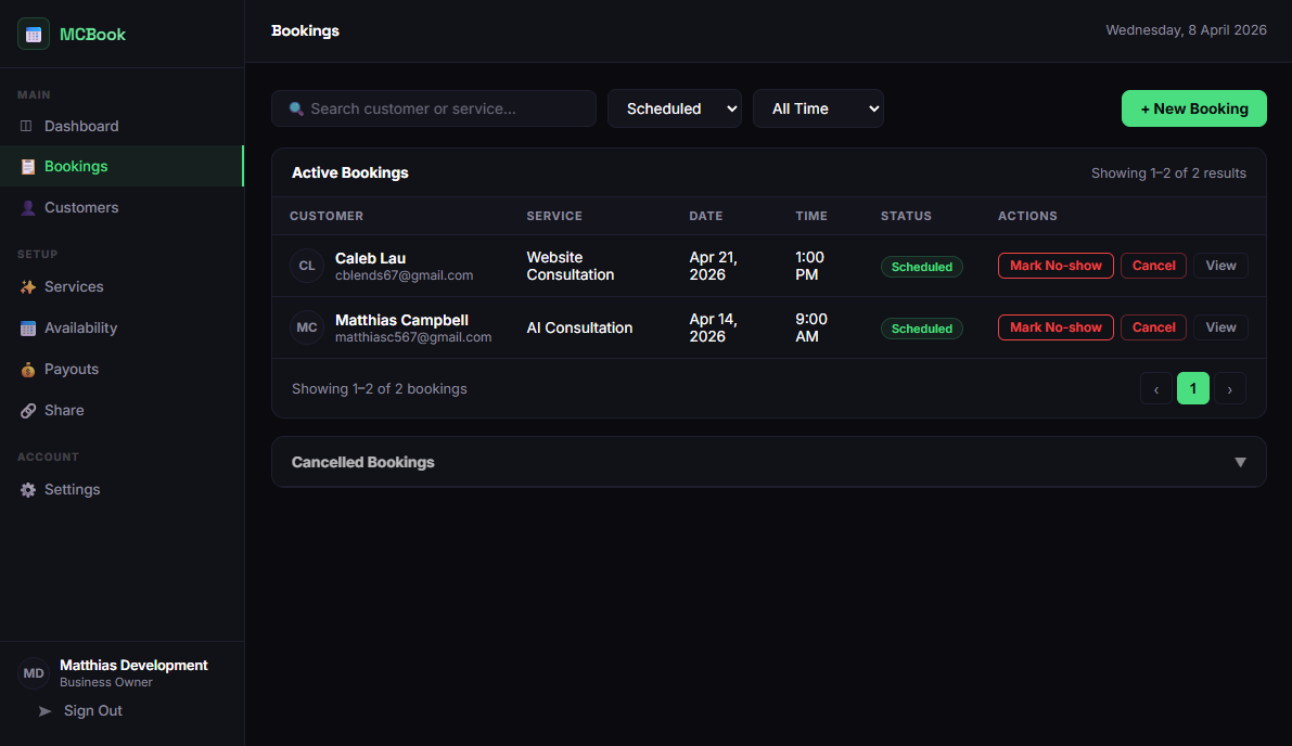 MCBook booking widget